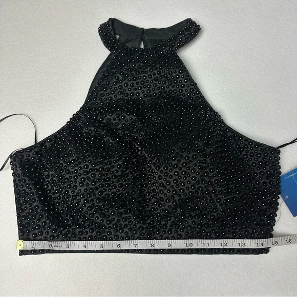 NWT Black Full Length Satin Beaded Two-Piece Formal Gown - Picture 16 of 16